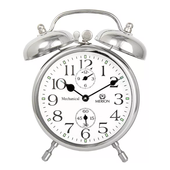 Merion fém ébresztőóra, mechanikus, ezüst színű, 3.5^