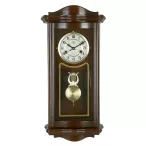   Merion ingás fa falióra, mechanikus rugóhuzamú, 1/2 ütős, dió színű, fehér / arany színű arab számos számlap