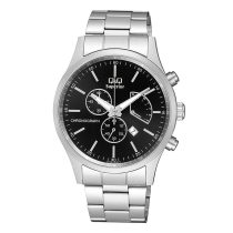   Q&Q férfi karóra, quartz, chronograph, ezüst színű acél tok, fekete színű számlap, ezüst színű acél karcsat, (Superior) C24A-003VY