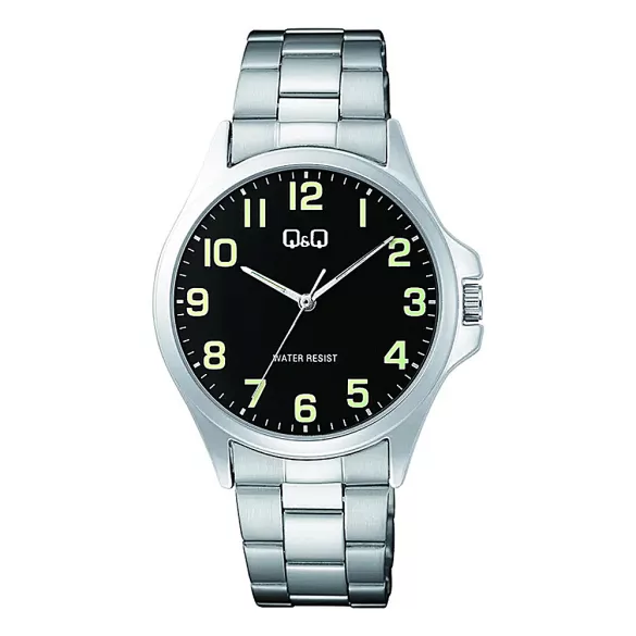 Q&Q férfi karóra, quartz, ezüst színű fémtok, ezüst színű acél karcsat, fekete számlap C36A-006PY