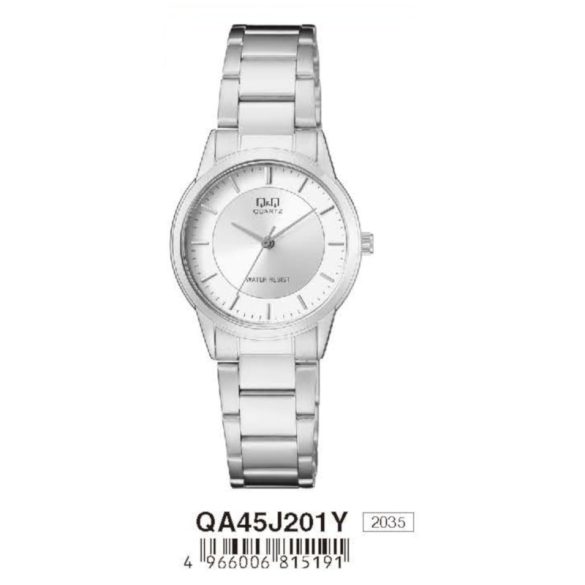 Q&Q női fémcsatos karóra, quartz, ezüst színű  tok és csat, fehér számlap, QA45J201Y