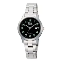   Q&Q női karóra, quartz, ezüst színű nemesacél tok, ezüst színű nemesacél csat, fekete számlap, (Superior), C53A-003VY