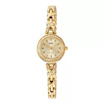   Q&Q női karóra, arany színű fémtok, arany színű fémcsat, pezsgőszínű számlap, F08A-004PY