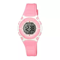   Q&Q gyerek karóra, fehér műanyag tok, rózsaszín műanyag szíj, LCD kijelzés, M187J002Y