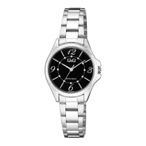   Q&Q női karóra, ezüst színű fémtok, ezüst színű nemesacél csat, fekete számlap, Q44A-002PY