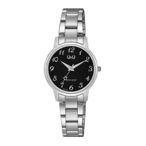   Q&Q női karóra, quartz, ezüst színű fémtok, ezüst színű nemesacél csat, fekete színű számlap, Q48A-002PY