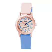   Q&Q gyerek karóra, rózsaszín műanyag tok, kék-rózsaszín szíj, figurás számlap, VS49J002Y