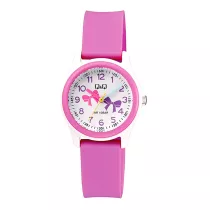   Q&Q gyerek karóra, fehér műanyag tok, rózsaszín műanyag szíj, figurás számlap, VS59J002Y