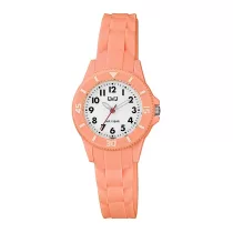   Q&Q női karóra, barack színű műanyag tok, barack színű műanyag szíj, fehér számlap, VS66J006Y