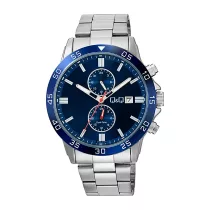   Q&Q férfi karóra, ezüst színű fémtok, ezüst színű nemesacél csat, kék színű számlap, C73A-001PY
