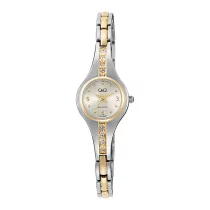   Q&Q női karóra, quartz, bicolor színű fémtok, bicolor színű nemesacél csat, ezüst színű számlap, F13A-003PY