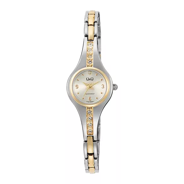 Q&Q női karóra, quartz, bicolor színű fémtok, bicolor színű nemesacél csat, ezüst színű számlap, F13A-003PY