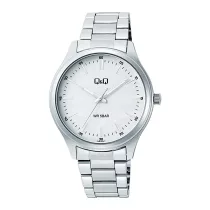   Q&Q férfi karóra, ezüst színű fémtok, ezüst színű nemesacél csat, fehér számlap, Q49B-004PY