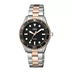   Q&Q női karóra, quartz, bicolor színű fémtok, bicolor színű nemesacél csat, fekete számlap, Q55A-002PY