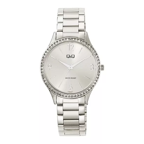 Q&Q női karóra, quartz, ezüst színű fémtok, ezüst színű nemesacél csat, ezüst színű számlap, Q75B-001PY