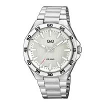   Q&Q férfi karóra, ezüst színű fémtok, ezüst színű nemesacél csat, ezüst színű számlap, QZ82J201Y