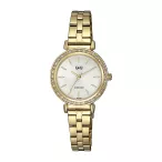   Q&Q női karóra, quartz, arany színű fémtok, arany színű nemesacél csat, ezüst színű számlap, QZ89J001Y