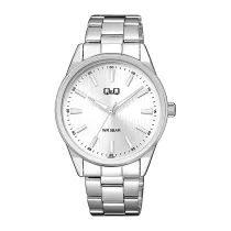   Q&Q férfi karóra, ezüst színű fémtok, ezüst színű nemesacél csat, ezüst színű számlap, QZ94J201Y