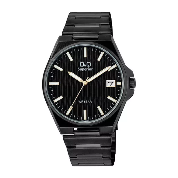 Q&Q férfi karóra, fekete színű nemesacél tok, fekete színű nemesacél csat, fekete számlap, (Superior), S21A-008PY