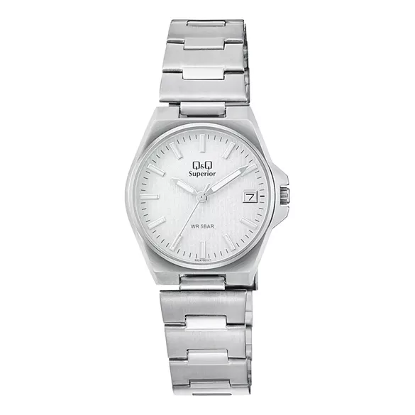 Q&Q női karóra, ezüst színű nemesacél tok, ezüst színű nemesacél csat, ezüst számlap, (Superior), S22A-001VY