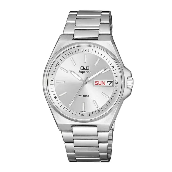 Q&Q férfi karóra, quartz, ezüst színű nemesacél tok, ezüst színű nemesacél csat, ezüst színű számlap, (Superior), S396J201Y