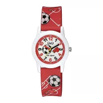   Q&Q gyerek karóra, fehér műanyag tok, piros figurás szíj, figurás számlap, V22A-010VY