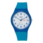   Q&Q férfi karóra, quartz, kék színű műanyag tok, kék színű műanyag szíj, fehér színű számlap, V39A-002VY