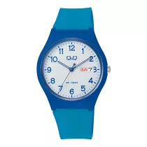   Q&Q férfi karóra, quartz, kék színű műanyag tok, kék színű műanyag szíj, fehér színű számlap, V39A-002VY