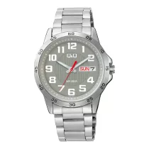   Q&Q férfi karóra, ezüst színű fémtok, szürke színű számlap, ezüst színű fémcsat A37A-002PY