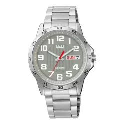   Q&Q férfi karóra, ezüst színű fémtok, szürke színű számlap, ezüst színű fémcsat A37A-002PY