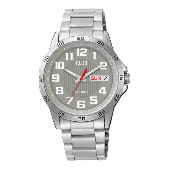 Q&Q férfi karóra, ezüst színű fémtok, szürke színű számlap, ezüst színű fémcsat A37A-002PY