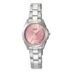   Q&Q női karóra, ezüst színű fémtok, rózsaszín színű számlap, ezüst színű fémcsat C05A-015PY