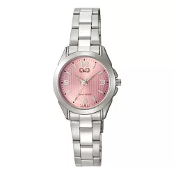   Q&Q női karóra, ezüst színű fémtok, rózsaszín színű számlap, ezüst színű fémcsat C05A-015PY