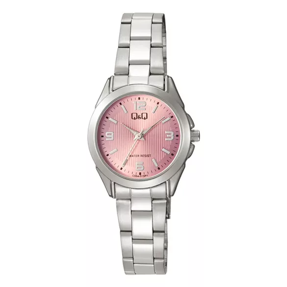 Q&Q női karóra, ezüst színű fémtok, rózsaszín színű számlap, ezüst színű fémcsat C05A-015PY