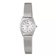   Q&Q nő karóra, ezüst színű fémtok, gyöngyház színű számlap, ezüst színű fémcsat C50A-005PY
