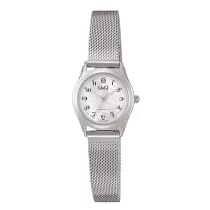   Q&Q nő karóra, ezüst színű fémtok, gyöngyház színű számlap, ezüst színű fémcsat C50A-005PY
