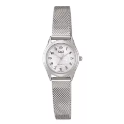   Q&Q nő karóra, ezüst színű fémtok, gyöngyház színű számlap, ezüst színű fémcsat C50A-005PY