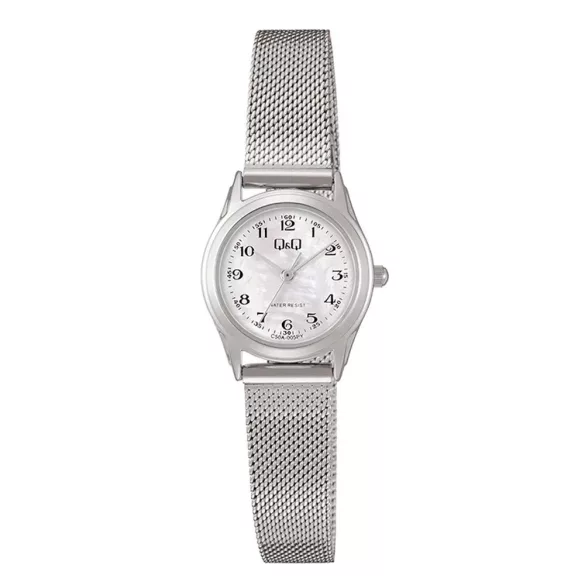 Q&Q nő karóra, ezüst színű fémtok, gyöngyház színű számlap, ezüst színű fémcsat C50A-005PY
