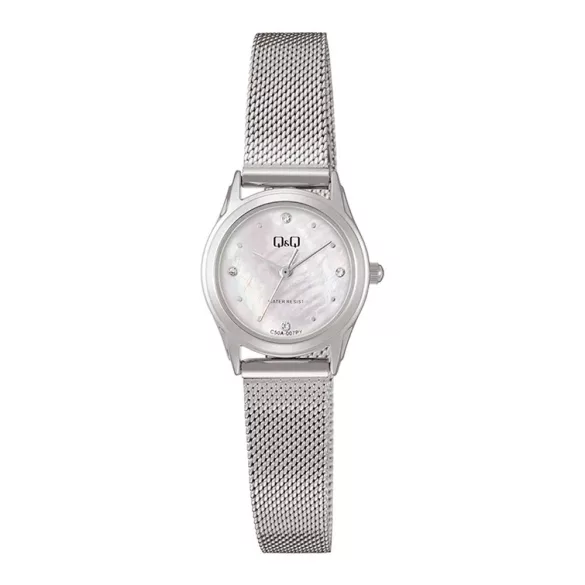 Q&Q női karóra, ezüst színű fémtok, gyöngyház színű számlap, ezüst színű fémcsat C50A-007PY