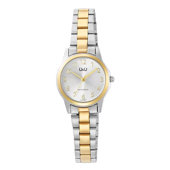 Q&Q női karóra, bicolor színű fémtok, ezüst színű számlap, bicolor színű fémcsat C56A-006PY