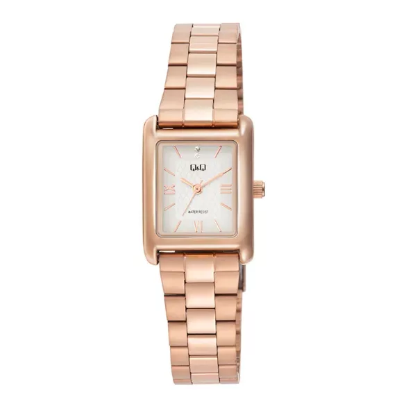 Q&Q női karóra, rózsaarany színű fémtok, rózsaarany színű fém karcsat, fehér színű számlap C69A-007PY