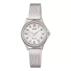   Q&Q női karóra, ezüst színű fémtok, gyöngyház színű számlap, ezüst színű fémcsat C80A-001PY