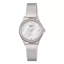   Q&Q női karóra, ezüst színű fémtok, gyöngyház színű számlap, ezüst színű fémcsat C80A-003PY