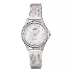   Q&Q női karóra, ezüst színű fémtok, gyöngyház színű számlap, ezüst színű fémcsat C80A-003PY