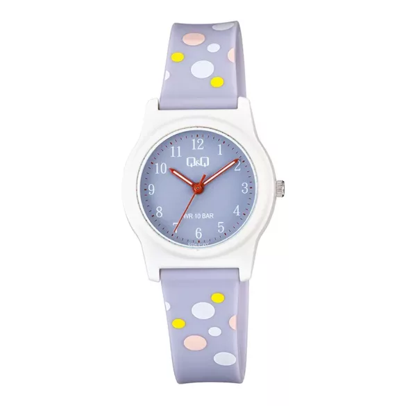Q&Q karóra, quartz, fehér színű műanyag tok, lila színű számlap, lila műanyag szíj, G23A-013VY