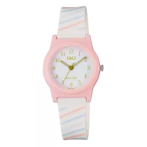   Q&Q  karóra, quartz, rózsaszín színű műanyag tok, fehér színű számlap, fehér műanyag szíj, G23A-014VY