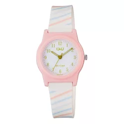  Q&Q  karóra, quartz, rózsaszín színű műanyag tok, fehér színű számlap, fehér műanyag szíj, G23A-014VY