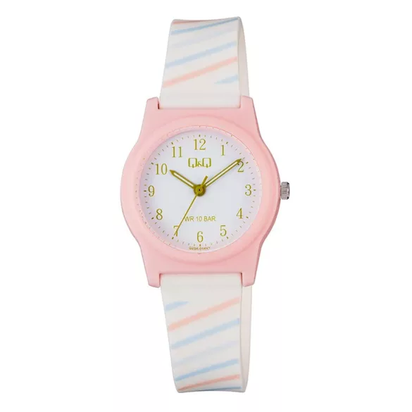 Q&Q  karóra, quartz, rózsaszín színű műanyag tok, fehér színű számlap, fehér műanyag szíj, G23A-014VY