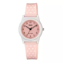   Q&Q karóra, quartz, fehér színű műanyag tok, rózsaszín színű számlap, rózsaszín műanyag szíj, G23A-018VY