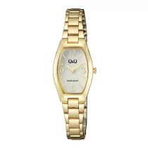  Q&Q női karóra, arany színű fémtok, ezüst színű számlap, arany színű fémcsat, Q06A-002PY